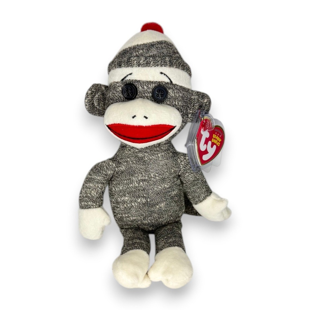 Socks the Classic Sock Monkey | Retro Monkey Pal | Mint Heart Tag TY Beanie Baby
